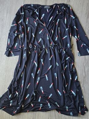 Forever 21 Plus 1X Navy Novelty Print Dress Lipstick Makeup Skater Retro Y2K